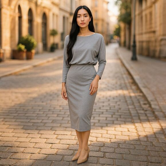 Revolve Lovers + Friends Sz M Maxi Blouson Dress Side Slit Long Sleeve Boat Neck - Picture 1 of 10